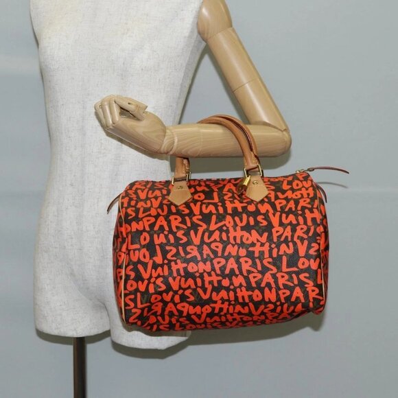 LOUIS VUITTON Monogram Graffiti Speedy 30 Hand Bag Orange M93705 Auth 131812V - Picture 14 of 16
